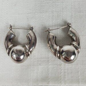 Vintage Chunky Huggie Hoop Hollow Earrings Silver 925